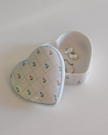 Porcelain Trinket Box - Heart with Tulips