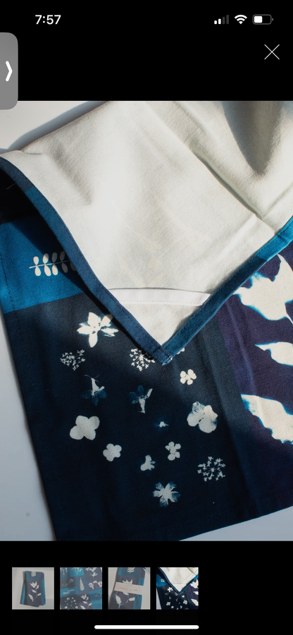 Cyanotype Patchwork Organic Cotton Tea Towel