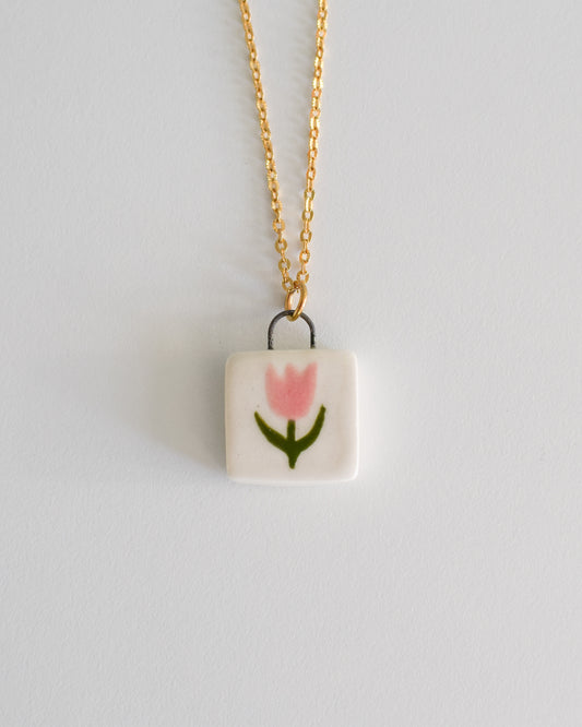 Porcelain Tulip Pendant Necklace