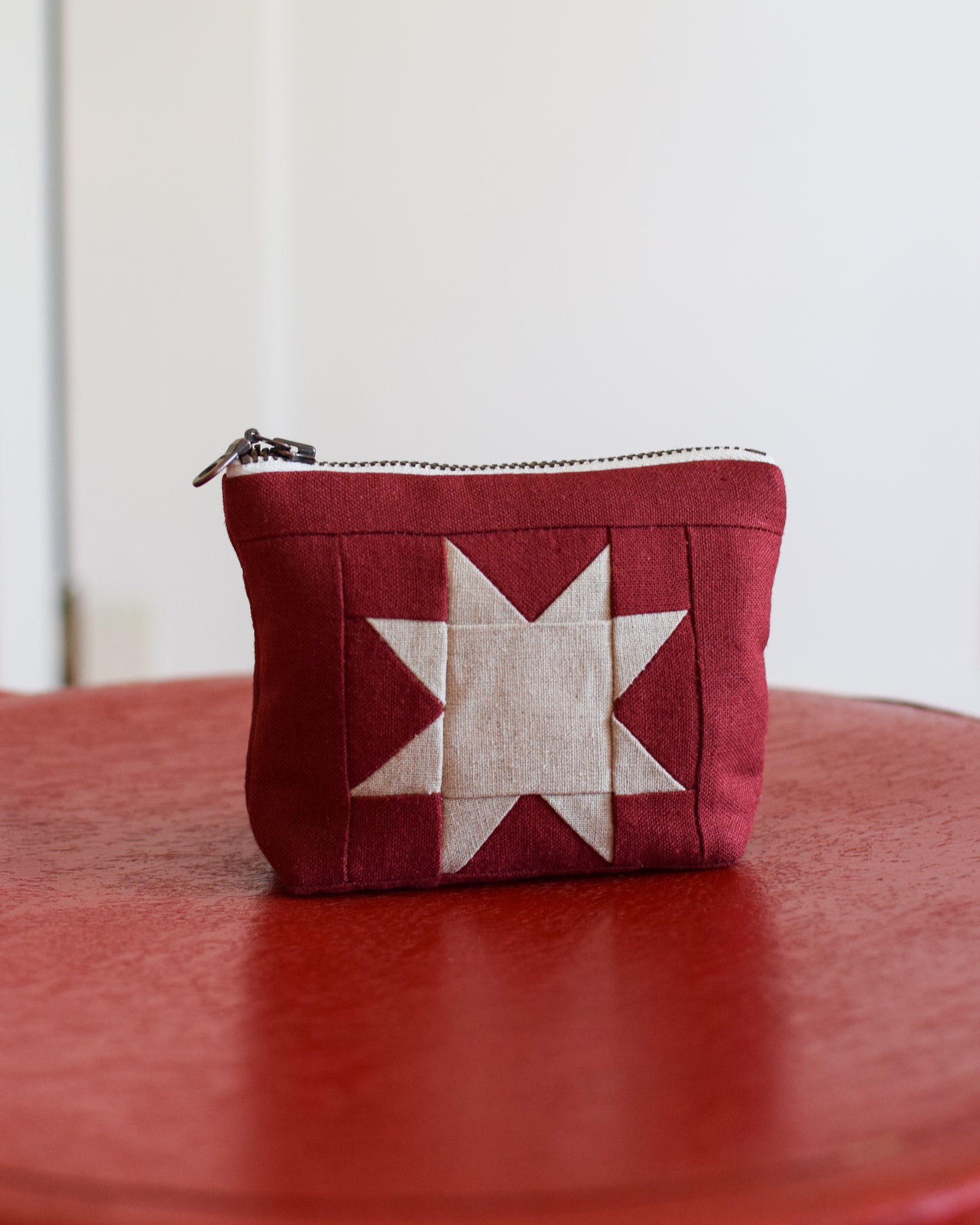 Red Sawtooth Star Linen Pouch
