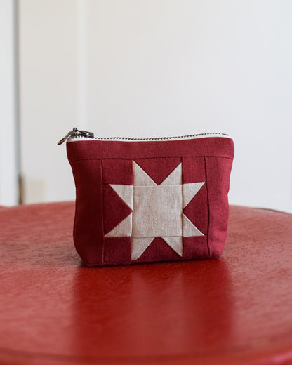 Red Sawtooth Star Linen Pouch