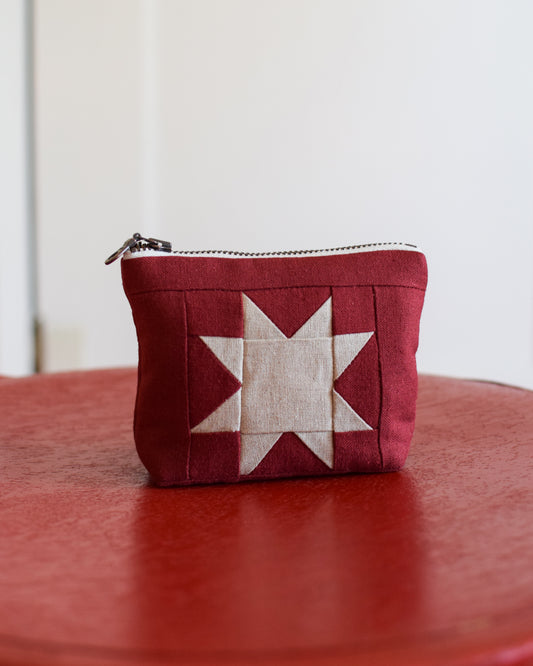 Red Sawtooth Star Linen Pouch