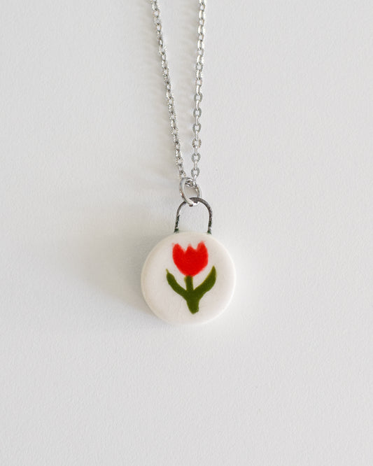 Porcelain Tulip Pendant Necklace
