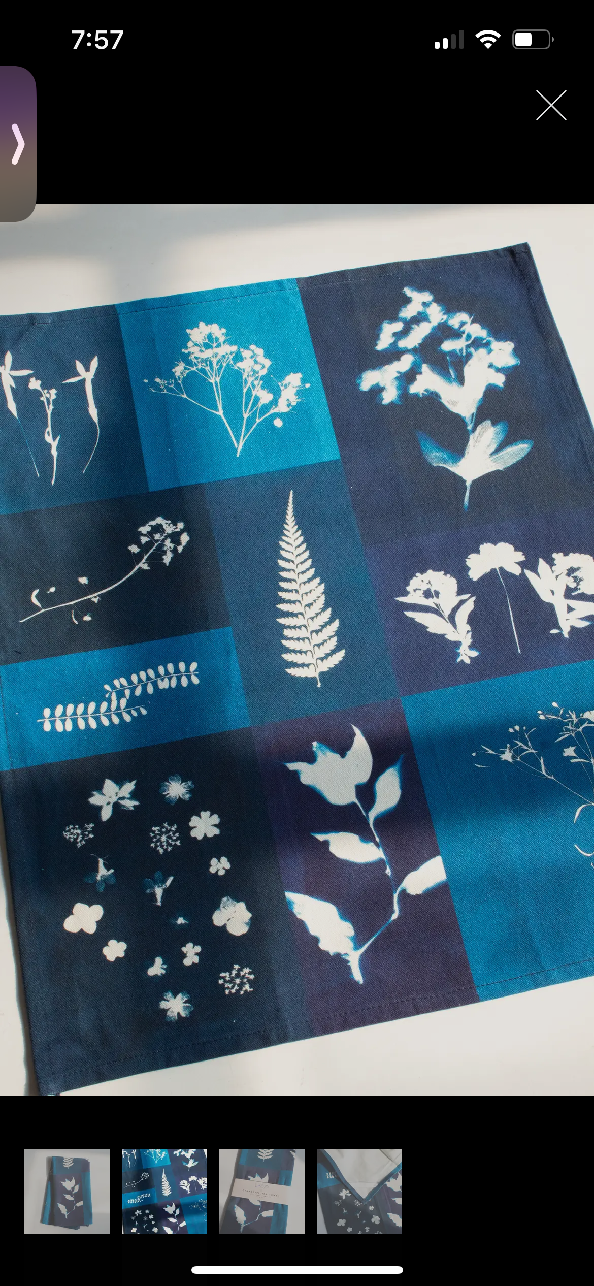 Cyanotype Patchwork Organic Cotton Tea Towel