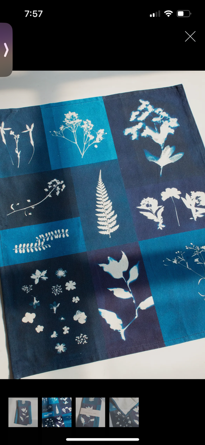 Cyanotype Patchwork Organic Cotton Tea Towel