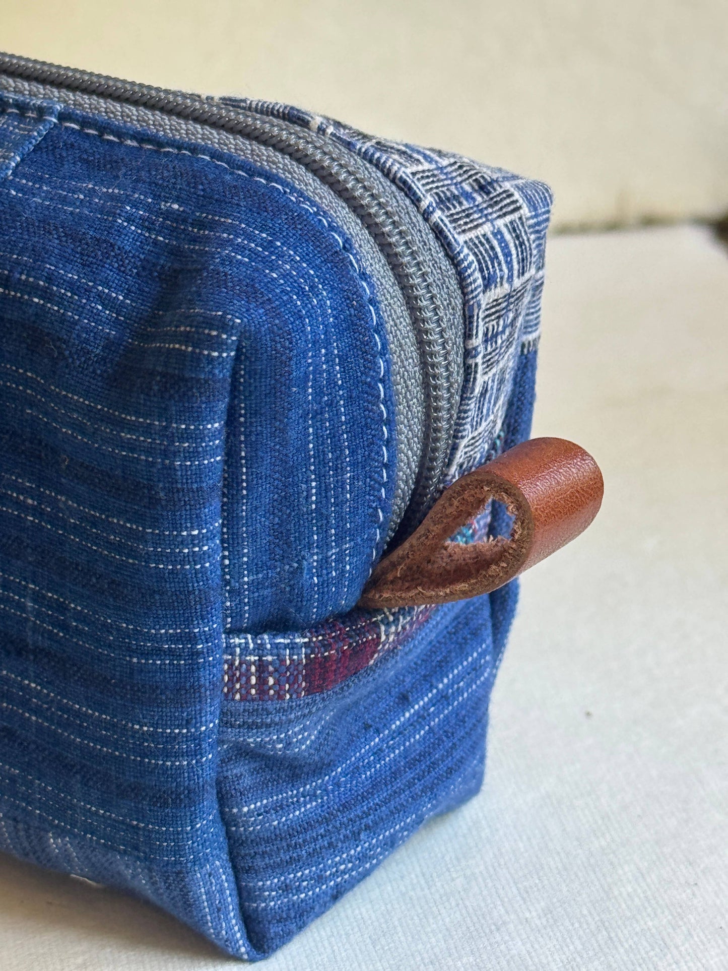 Blue Patchwork Mini Zip Pouch