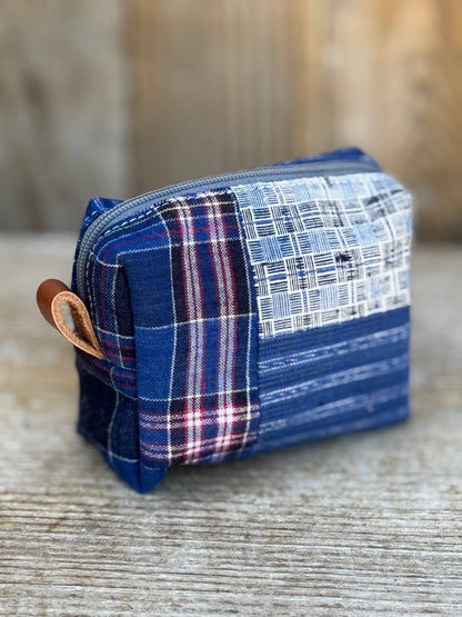 Blue Patchwork Mini Zip Pouch