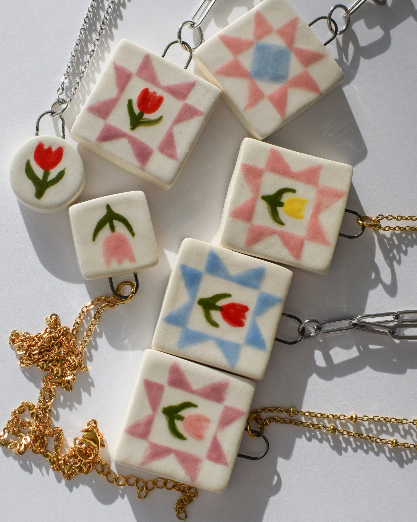 Porcelain Quilt Block Necklace