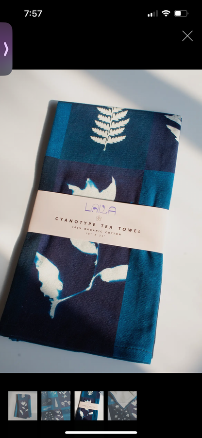 Cyanotype Patchwork Organic Cotton Tea Towel