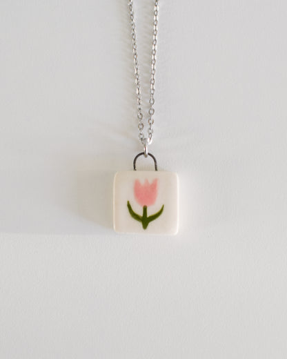 Porcelain Tulip Pendant Necklace
