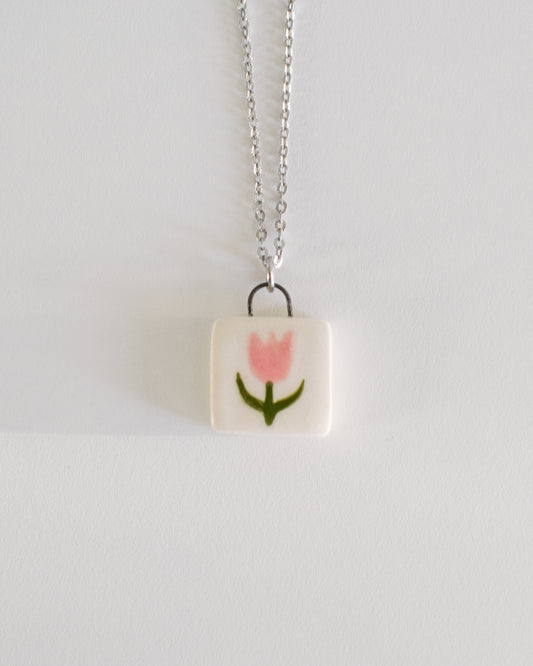 Porcelain Tulip Pendant Necklace