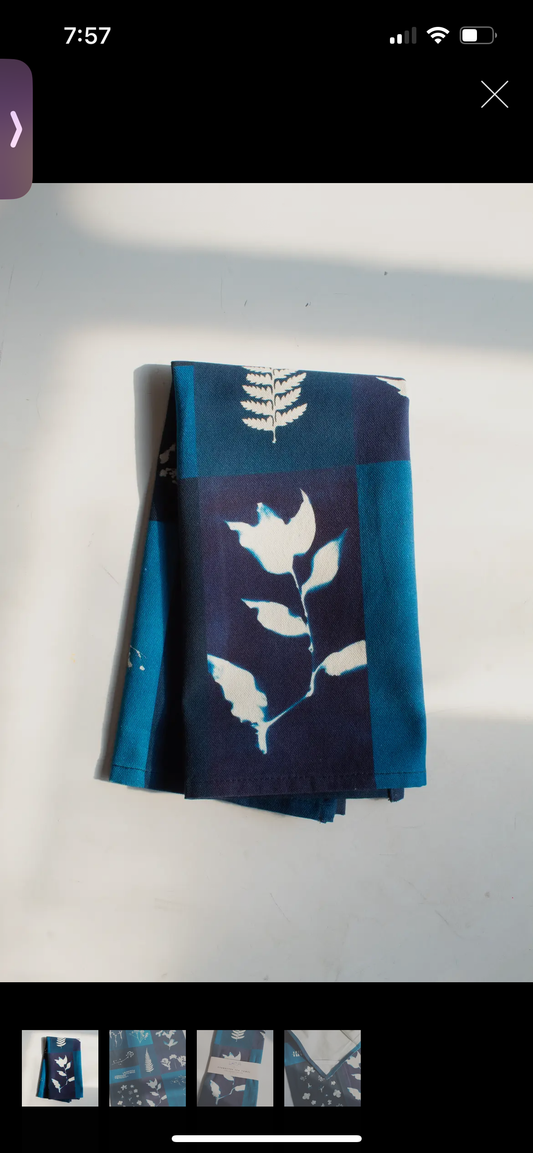 Cyanotype Patchwork Organic Cotton Tea Towel