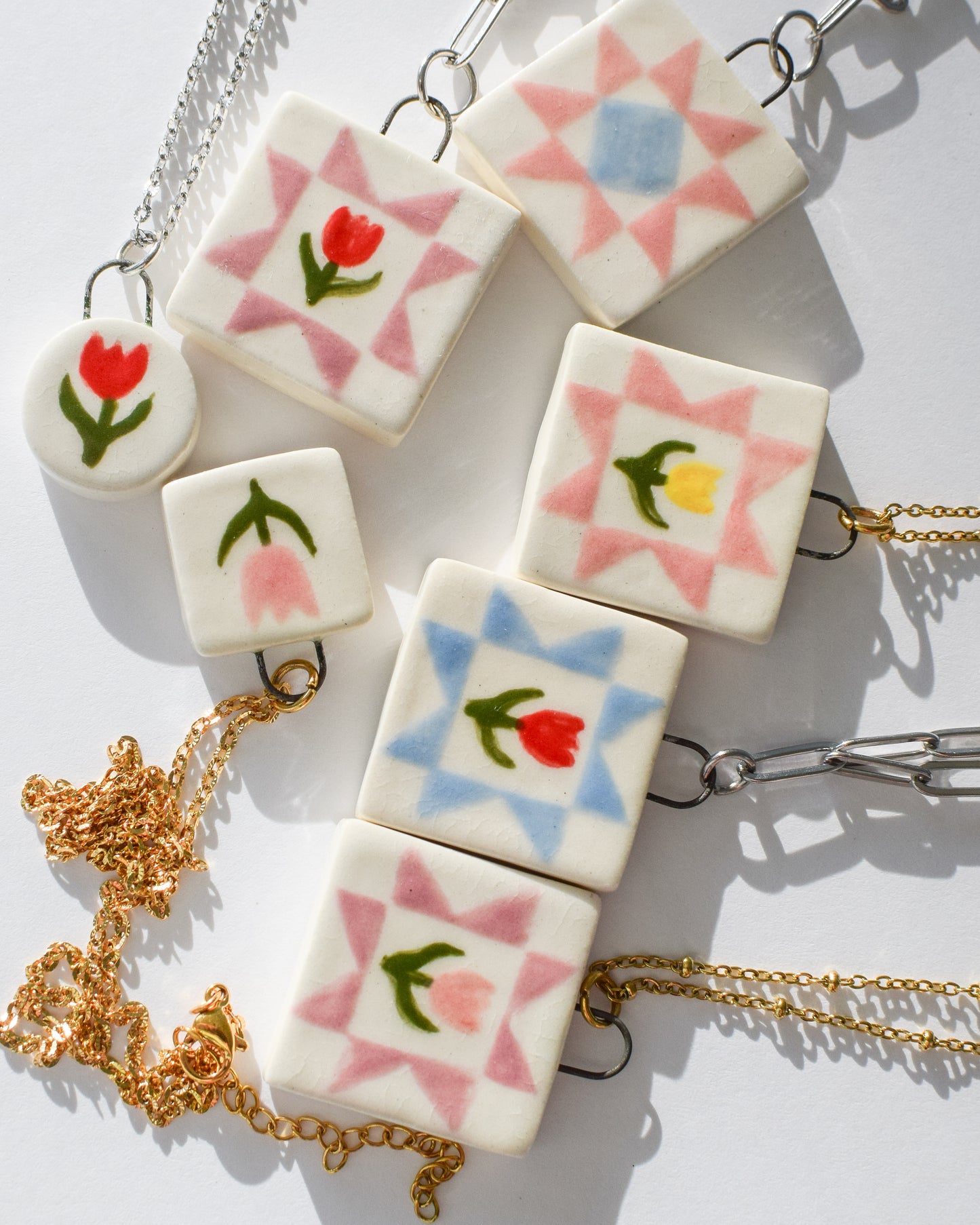 Porcelain Quilt Block Necklace