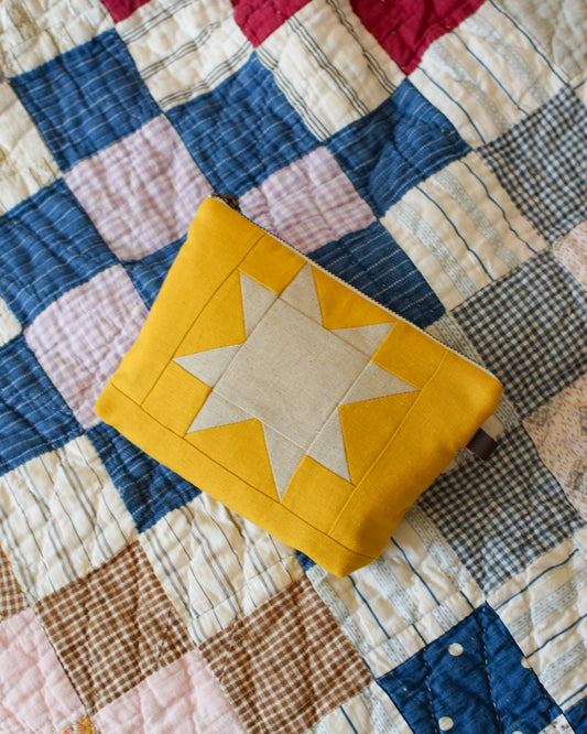 Yellow Sawtooth Star Linen Pouch