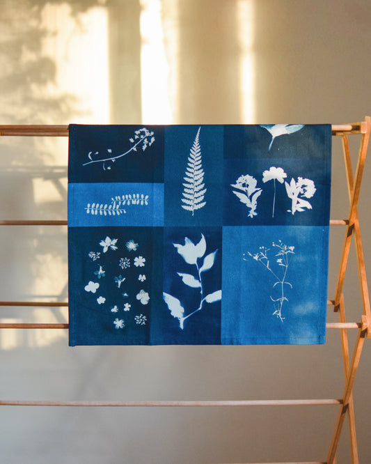 Cyanotype Patchwork Organic Cotton Tea Towel