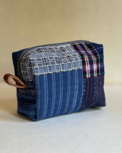 Blue Patchwork Mini Zip Pouch
