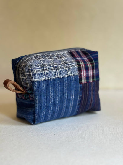 Blue Patchwork Mini Zip Pouch