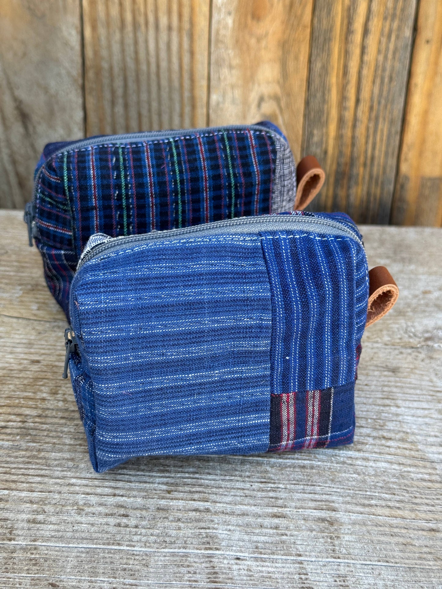Blue Patchwork Mini Zip Pouch